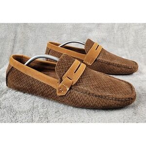 Faranzi Shoes Mens Size 13 Brown Woven Textured Penny Strap Slip On Loafers